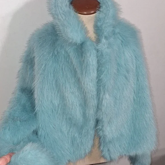SHEIN /Light Aqua Blue Teddy Jacket- W Sz Medium - Picture 2 of 6